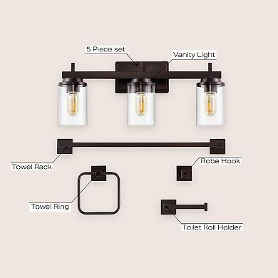 Liam 23.25" 3-light Vanity Light With Bathroom Hardware Accessory Set(5-piece)