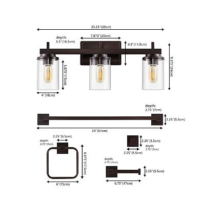 Liam 23.25" 3-light Vanity Light With Bathroom Hardware Accessory Set(5-piece)