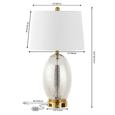 26.5" 1-outlet Style Iron/glass Led Table Lamp With Usb Charging Port, Silver/brass Gold