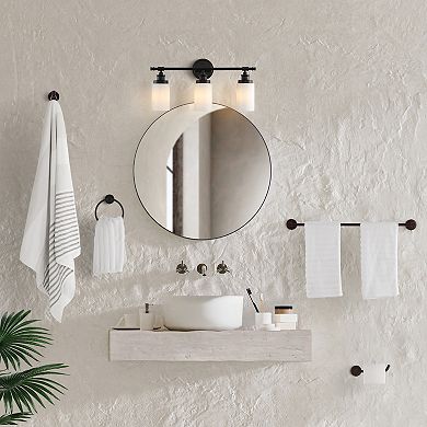 23.25" 3-vanity Light With Frosted Glass Shades And Bathroom Hardware Accessory Set(5-piece)