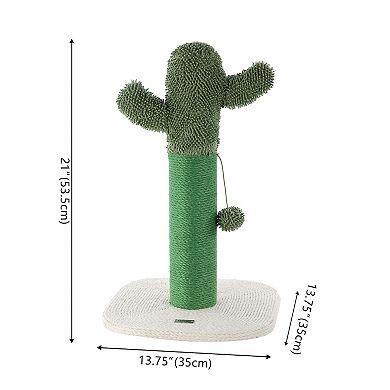 Pecos 21" Modern Jute Cactus Cat Scratching Post With Fuzzy Toy