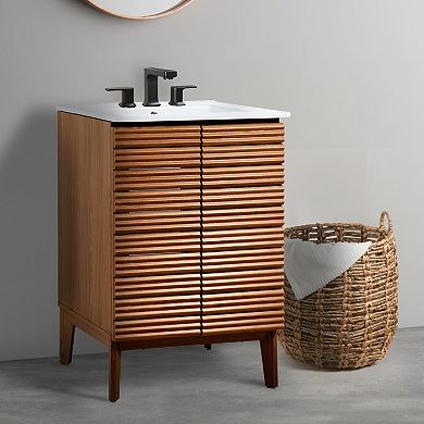 24w X 18d X 33h Thin Linear Slat 2-shelf Bath Vanity Cabinet Only (sink Basin Not Included)