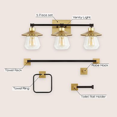 Avalon 26" 3-light Farmhouse Cottage Vanity Light With Bathroom Hardware Accessory Set(5-piece)