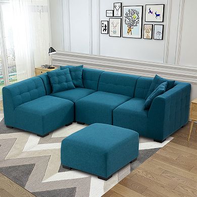 F.C Design Sectional Sofa with Removable Ottoman Green