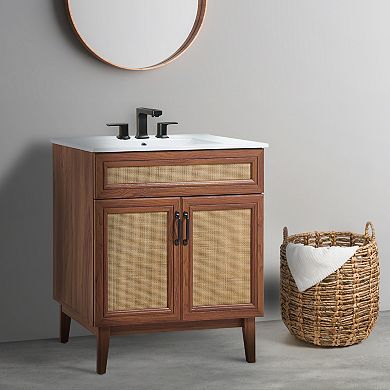 30w X 18d X 33h Rattan Modern Farmhouse 2-shelf Bath Vanity Cabinet Only (sink Basin Not Included)