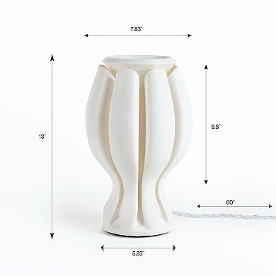 Flower 13" Tropical Coastal Plant-based Pla 3d Printed Dimmable Led Table Lamp, White