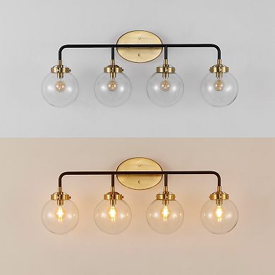 Caleb  30.75" 4-light Contemporary Transitional Iron/glass Led Vanity Light, Brass Gold/black