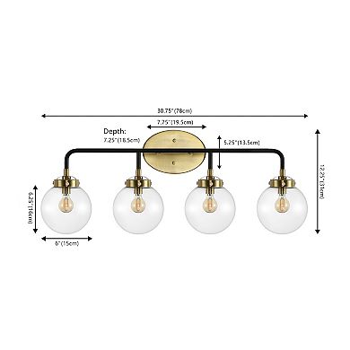 Caleb  30.75" 4-light Contemporary Transitional Iron/glass Led Vanity Light, Brass Gold/black