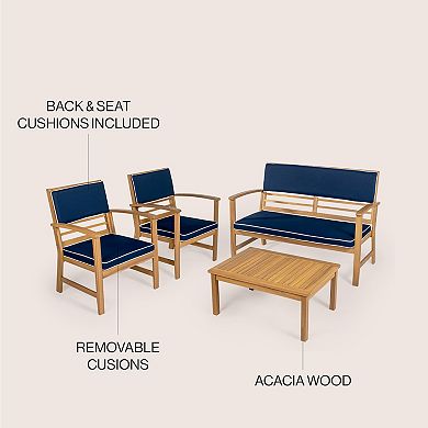 Barclay 4-piece Modern Coastal Acacia Wood Conversation Outdoor Patio Set