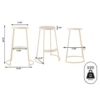 Hula 28.75" Modern Designer Iron Curved Backless Bar Stool, Almond Frame