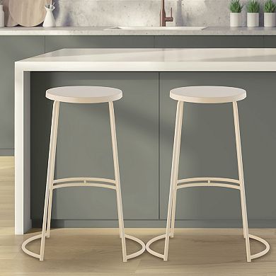 Hula 28.75" Modern Designer Iron Curved Backless Bar Stool, Almond Frame