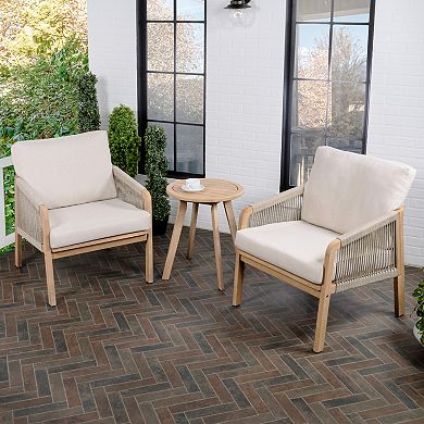 Aveiro 3-piece Modern Bohemian Roped Acacia Wood Conversation Outdoor Patio Set