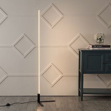 Potts 60.5" Modern Contemporary Aluminum/iron Integrated Led Post Floor Lamp, Black