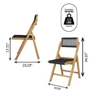 Olivier Coastal Modern Wood Roped Folding Chair With Adjustable Back