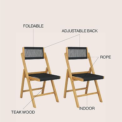 Olivier Coastal Modern Wood Roped Folding Chair With Adjustable Back