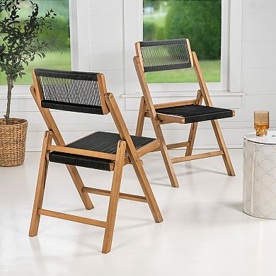 Olivier Coastal Modern Wood Roped Folding Chair With Adjustable Back