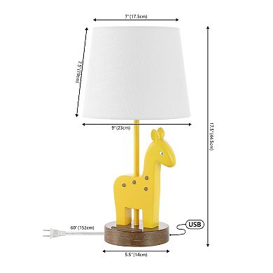 17.5" Mid-century Vintage Iron/resin Giraffe Led Kids' Table Lamp, Phone Stand, Usb Charging Port