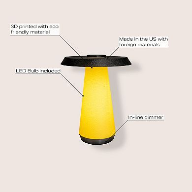 Bruno 12.25" Mid-century Minimalist Plant-based Pla 3d Printed Dimmable Led Table Lamp, Yellow/black