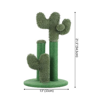 Marfa 21.5" Modern Jute Triple-cactus Cat Scratching Post With Fuzzy Toy