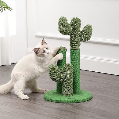 Marfa 21.5" Modern Jute Triple-cactus Cat Scratching Post With Fuzzy Toy