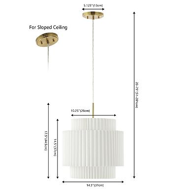 Boden 14.5" 1-light Vintage Mid-century Iron Led Pendant With Pleated Shade, Brass Gold/white