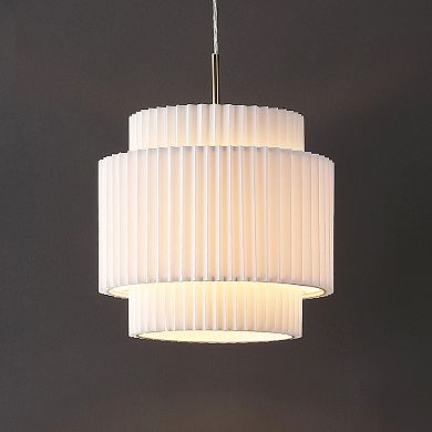 Boden 14.5" 1-light Vintage Mid-century Iron Led Pendant With Pleated Shade, Brass Gold/white