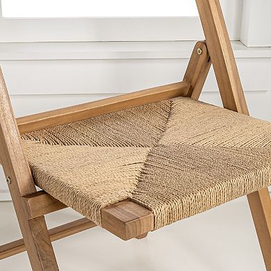 Kiawah Coastal Modern Wood Woven Seagrass Folding Chair