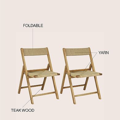 Kiawah Coastal Modern Wood Woven Seagrass Folding Chair