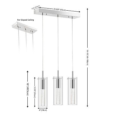 Mium 21.63" 3-light Modern Style Iron/crystal/glass Integrated Led Linear Pendant, Chrome