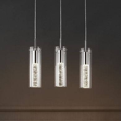 Mium 21.63" 3-light Modern Style Iron/crystal/glass Integrated Led Linear Pendant, Chrome