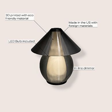 Opal 13" Modern Contemporary Plant-based Pla 3d Printed Dimmable Led Table Lamp, Dark Smoke/black
