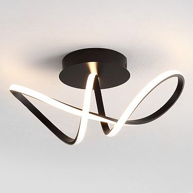 Chantelle 19.5" 1-light Modern Minimalist Aluminum Loop Integrated Led Semi Flush Mount, Nickel