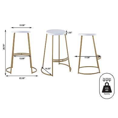 Hula 28.75" Modern Designer Iron Curved Backless Bar Stool, White Seat With Gold Frame
