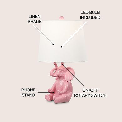 Kairi Modern Shabby Chic Resin/iron Happy Elephant Led Kids' Table Lamp With Phone Stand