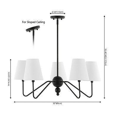 Skylar 32" 5-light Classic Minimalist Iron Inverted Gourd Led Chandelier, Black