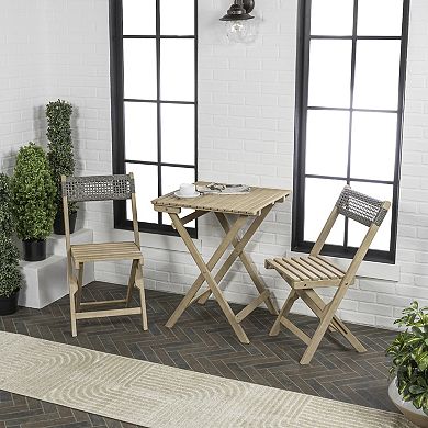 Sitges Modern Mid-century 3-piece Roped Acacia Wood Outdoor Folding Bistro Set