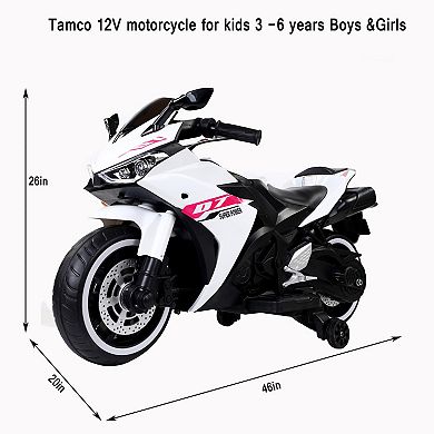 F.c Design 12v Kids Motorcycle Toy With Training Wheels & Manual Throttle - Ride-on For Boys & Girl