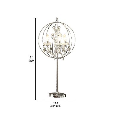 Shine 31 Inch Table Lamp, Chandelier Style, Crystal And Metal, Chrome