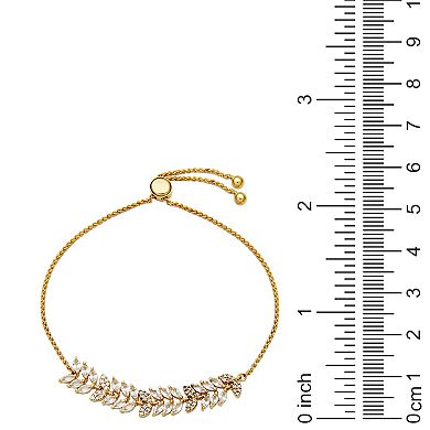 18k Gold Over Silver Lab-Created White Sapphire Leaf Adjustable Bracelet