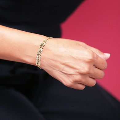 18k Gold Over Silver Lab-Created White Sapphire Leaf Adjustable Bracelet