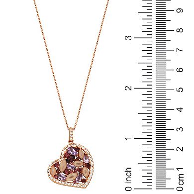 14k Rose Gold Over Silver Mosaic Gemstone Heart Pendant Necklace