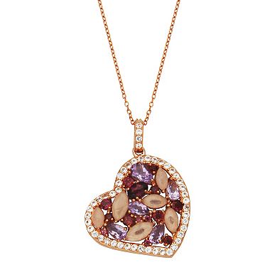 14k Rose Gold Over Silver Mosaic Gemstone Heart Pendant Necklace