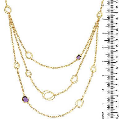 18k Gold Over Silver Genuine Amethyst Geometric Layered Necklace