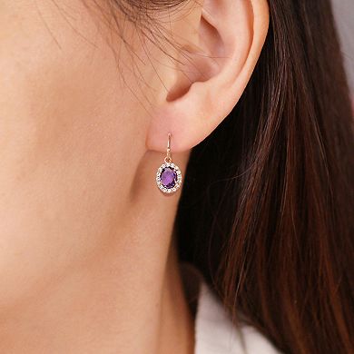 14k Rose Gold Over Silver Genuine Amethyst & Lab-Created White Sapphire Dangle Earrings