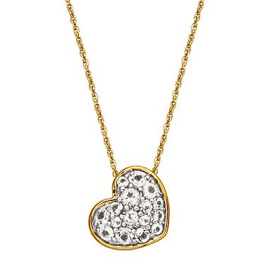10k Gold Genuine White Topaz Heart Necklace