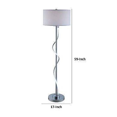 Jame 59 Inch Floor Lamp, Drum Shade, Accent Round Metal Base, Chrome