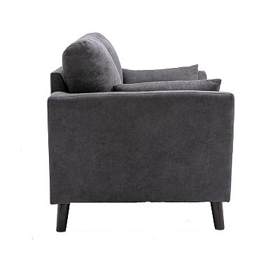 Otto 57 Inch Loveseat, 2 Throw Pillows, Padded Cushions, Dark Gray Velvet