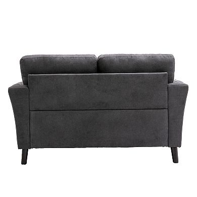 Otto 57 Inch Loveseat, 2 Throw Pillows, Padded Cushions, Dark Gray Velvet