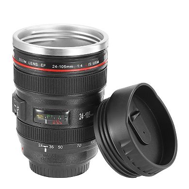 13.6oz, Black, Camera Lens Travel Photography Insulated Coffee Mug Cup