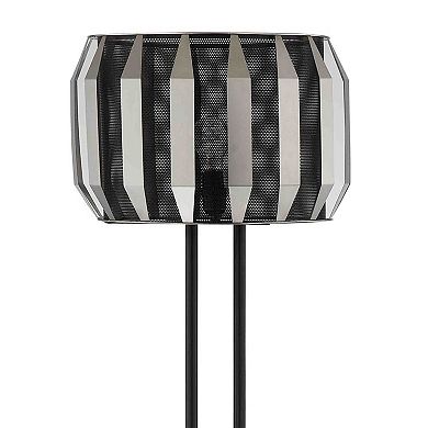 Pin 59 Inch Floor Lamp, Drum Shade, Metal Base, Accent Round Base, Black